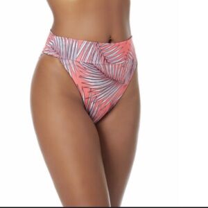 NWT Hurley Tropical Ribbed High Waist Swim Bikini Bottom Coral Leaf Print Sz M